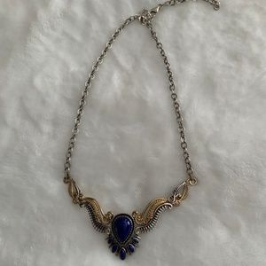 Sterling Silver & Brass Lapis Statement Necklace